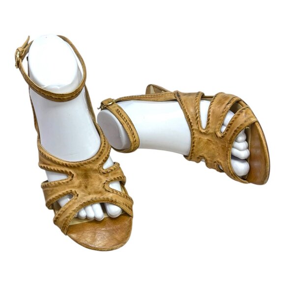 Max Studio Sabrina Tan Rustic Leather Ankle Strap Heeled Sandals - Picture 11 of 11